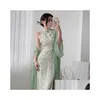 Robes décontractées de base Jeune fille cheongsam robe chinois style impd moderne qipao sans manches vintage imprime