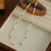 Pendant Necklaces Minar Bohemian Candy Color Natural Shell Crystal Strand Beaded Necklace for Women Wholesale Real Gold Plated Copper Chokers
