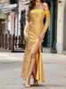 Casual Dresses Sexy One Shoulder Long Sleeve Sequins Dress Women Gold Luxury Sequin High Slit Maxi Elegant Evening Party Gowns