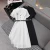 Vestidos casuais básicos Marca de designer Nanyou Moda Moda Salia 24 Primavera/verão MIU Estilo desgaste da letra bordada de botão bordado Coloque de colar