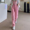 Damesjeans 2024 Pink Baggy Woman High Taille Wide Been Denim Trouser Streetwear Chic Design Ladies Vintage Straight Jean Pant Women