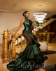 Aso Ebi 2024 Dark Green Mermaid Prom Dresses Strapless Beaded Velvet Evening Party Formal Second Reception Birthday Enagement PromDress Gowns LF010