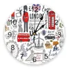 Corloges murales Graffiti British London Culture Cartoon Doodle Clock Wall Clock Horloge silencieuse DÉCOR DÉCOR