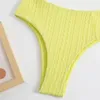 Swimwear pour femmes mignons Bandeau jaune Bikini Thong High Taies de maillot de bain Tendance Texturé Femmes Place Tenues Bikinis sans bretelles
