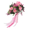 Dekorativa blommor Bröllopsbukett Simulering Artificial Rose Life Life Leaves Modern Elegant For Church Home Decor