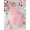 Set di abbigliamento set di abbigliamento per bambini di 4-7 anni con abbondanza rosa senza maniche ed elegante abbigliamento da cartone animato a farfalla estate per la bambina2405