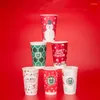 使い捨てカップストロー50pcsクリスマスミルクティードリンクレッド/グリーン/ホワイトペーパーダブルレイヤー厚いコーヒーカップ500ml 16オンス