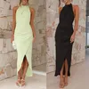 Robes décontractées Femmes sans manches Maxi Halters Neck Rucched Bodycon Side Slit Wrap Summers Dress Streetwears Cadeaux