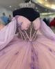 Новый стиль из бисера-кристаллов аппликации пухлые шариковые платья Quinceanera платья с длиной до плеч с полными рукавами вечерние платья.