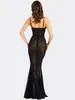 Повседневные платья Gacvga Black Leopard See While Backless Slim Party Club Long Dress Женщины 2024 Summer Fashion Sexycon Maxi vestidos