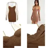 Grundläggande avslappnade klänningar för kvinnor 2022 Celebrity Party Mini Dress POLLED Corset Hooks BodyCon Slim Clothing New Lovely Brown Drop Deliver Dhwzg