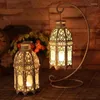 Bougeoirs 8,07 pouces de lanternes marocaines suspendues en métal intérieur saliss extérieur avec verre coloré