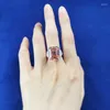 Cluster Rings PANSYSEN 925 Sterling Silver 15CT Asscher Cut Orange Pink Padparadscha Gemstone Ring Weeding Fine Jewelry