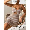 SXEY Knited Mini Dress Summer Beach Cover Womenless Backless Hollow Out Voir à travers les robes de crochet Femme Bikini Cover-up Femme