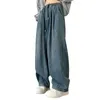 Men's Pants Men Elastic Waist Bottoms Retro Distressed Wide Leg With Multi Pockets High Street For A