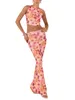 Юбки Женщины цветочный принт 2 частя набор юбки Y2K Comp Cami Top Split Maxi Лето длинные наряды выходят на уличную одежду