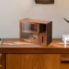 Kitchen Storage Desktop Cabinet With Door Rack Retro Double-Layer Wooden Tea Set Box Cup Dust-Proof