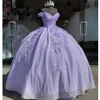 Stunning Lilac Ball Gown Quinceanera Dresses 3D Appliques Beads Lace-up Back Floor Length Prom Evening Gowns Mexician Girls Vestidos de 238S