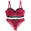 Bras Sets 2022 Nieuwe sexy boog kanten bloemenbeha's voor vrouwen beige blauw rood geel abcde cup push -up ondergoed plus size lingerie y240513