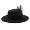 Neue Vintage -Hut -Herren rollten Brim Filz Fedora Hut mit Feather Gentleman Church Cap Trilby Jazz Hüte
