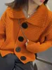 女性のニットキコティモ秋の冬編みカーディガン女性シックな大きなボタンラペルセーターコート2024シンプルなファッションルーズレイジープルトップ