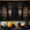 Décoration de fête clôture médiévale et torches Halloween Spooky Horror Home Mur Banner Studio PO Booth Prop