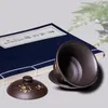 Teaware set handgjorda gaiwan yixing zisha kungfu te -set blommig snidad markerad tureen cup skål original malm lila grus tefat lock 150cc