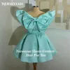 Party Dresses Nersesyan Aquamarine Elegant Satin Formell kväll A-Line Mini Graduation Prom Dress Draped Bow Off Shoulder Clows