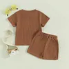 Conjuntos de roupas 2024-01-20 Lioraitiin Summer Baby masculino bordado camiseta de manga curta com waffle de 2 peças Setl2405