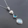 Hänghalsband handgjorda 925 Sterling Silver Natural Blue Caribbean Larimar Pearl Necklace For Women Ladies Girls Jewelry Present Trendy