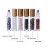 10ml Essential Oil Roll-on Bottles Glass Roll on Perfume Bottle with Crushed Natural Crystal Quartz Stone, Crystal Roller Ball, Bamboo Fxke