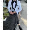 Men's Suits Elegant One Button Slim Fit Men White Blazer Vest Black Pants Shawl Lapel 3 Piece Formal Wedding Outfits Tailor Full Set