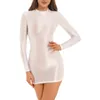 Casual Dresses Womens Glossy Bodycon Dress Long Sleeve Mock Neck Smooth Stretchy Tight Mini Pencil Lingerie Bar Rave Party Clubwear