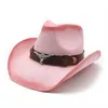 Cappello da cowboy occidentale di paglia vuota per uomini donne arricciatura brima brim -spiaggia cappelli da sole panama cowgirl cappelli da pesca all'aperto