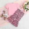 Kleidungssets Kleidungsset für Baby Kid Girl 9 Monate - 4 Jahre alte Kurzarm -T -Shirts Bluse Tops und rosa Leopardenmuster Langes Hosen Outfitl2405