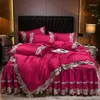 Bettwäsche -Sets Premium Ägyptischer Baumwoll Shabby Vintage Elegantes Spitze Set Reißverschluss Bettdeck