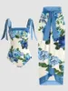 Dames badkleding 2 stks vrouwen afdrukken Monokini met rok sling bandeau uit één stuk lente zwempak strand bedek op badpak
