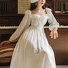 Casual Dresses Women Autumn And Winter Women's Bow Square Collar Long Sleeve Dress White Vestido De Mujer