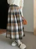 Jupes Qiukichonson Femmes Plaid en laine Plaid automne d'hiver Angleterre style vintage haute taille zip a-line plissée à mi-jupe longue