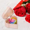 Fleurs décoratives Coeur Shape Boîte en bois Rose Savon Simulation de rangement de fleurs