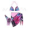 Swimwear féminin Femmes Flower Print Swwears Girl 3 Pieces Split Bathing Fissure Été Halters Swimming Female High Cut Bassuits X5QF