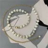 Waist Chain Belts New Womens Belt Shell Pearl Decoration Thin Metal Hundred Pieces Matching Dress Accessories Tight Corset Q240511