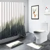 シャワーカーテンミスティフォレストノルディックスタイルカーテンレッドメープルパインツリーナチュラルシーンバスルーム非滑り止めバスマットトイレ装飾セット
