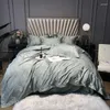 Bedding Sets 50 4pcs King Size Tribute Silk Comforter Set Brief Grey/white/bule/coffee Color Duvet Cover Bed Sheet