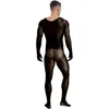 Meias masculinas masculinas brilhantes transparentes de corpo inteiro roupas de roupa íntima de manga comprida luvas de dedos fullingstockings