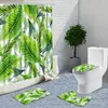 Duschgardiner växt blomma gardin 4-stycken uppsättning målad grön tropisk kokosnöt träd blad hatt dricka sommarbaddekor