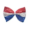 Feestdecoratie 20 stcs Sequin Patriotic Bowknot Hoofdband 4 juli Tie Bow Hairband voor Celebration Parade Independence Day Kerstmis