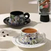 Flaskor retro akvarellkonst stil fashionabla keramiska utsökt kaffekopp och tallrik set vackert kreativt par