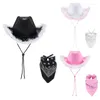 Berets Cowgirl Costume Set for Bachelorettes Party Cowboy Hat Print Bandanas Women Bridal Shower Fedoras Nightclub Suit