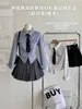 Zweiteilige Kleid Frauen JK Preppy Y2K Gyaru Kpop 2000s Outfits 2 Set Langarmhemden mit Krawatten -Crop -Tops + Mini -Falten -Röcke Gürtel Q240511